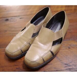 EASY SPIRIT Khaki Leather Slip On Comfort Mary Janes Sandals Womens 7B 37.5